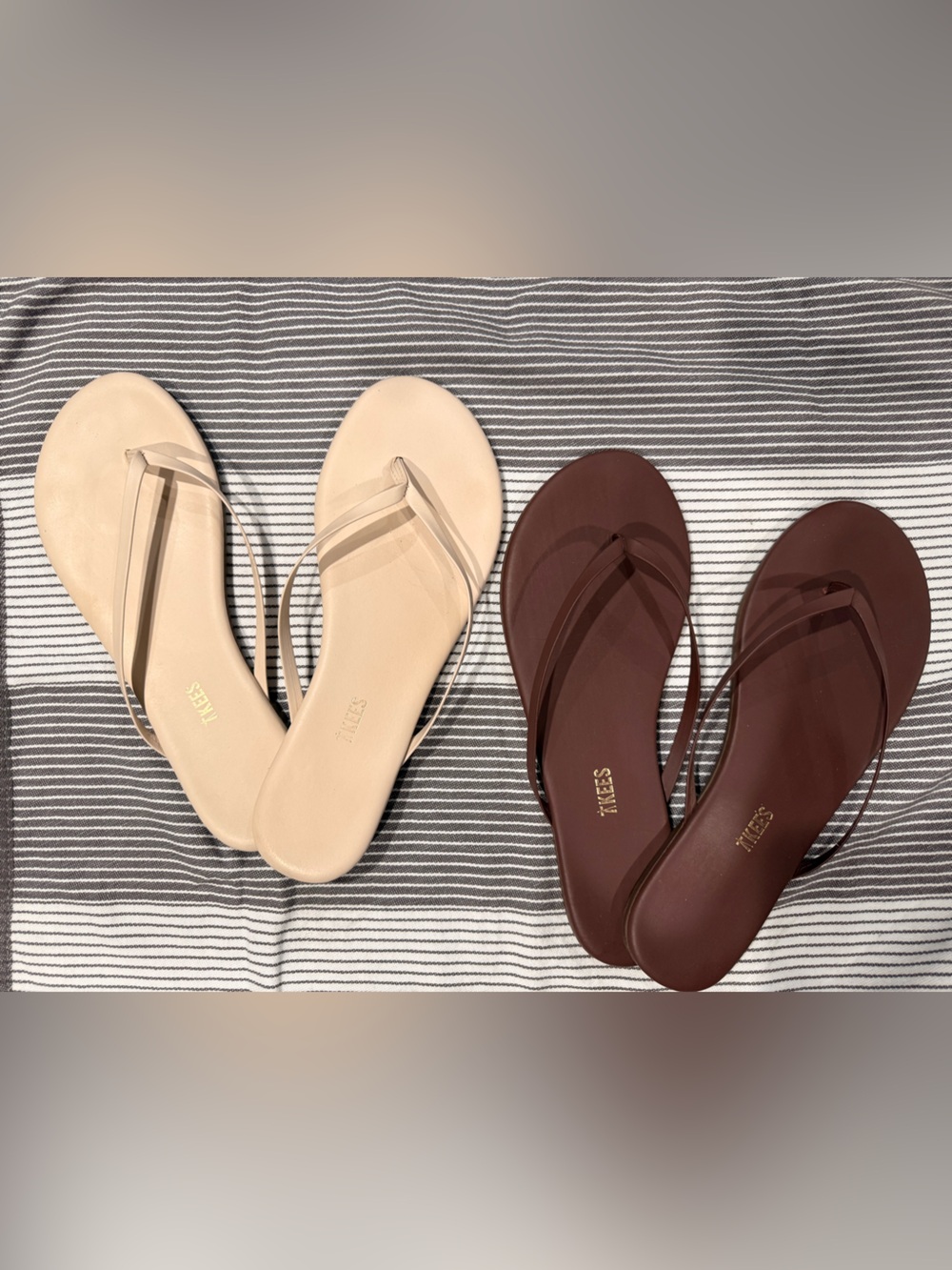 TKEES Minimalist Flip Flop Sandals in Nude and Brown